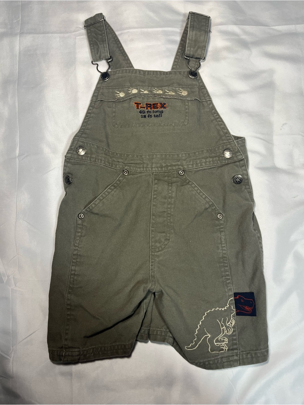 Vintage Kids Headquarters Dinosaur T-Rex Overalls Shorts Size 5 Boys Embroidered